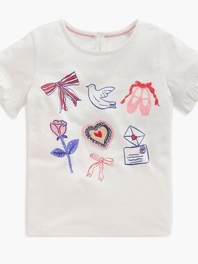 Mini Boden Heart Appliqué Graphic Ruffle Sleeve Tee size 4-5 T